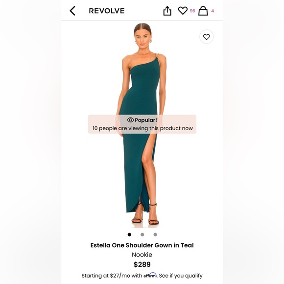 Nookie Estella Teal Green Cocktail Maxi Chain One Shoulder Dress Small